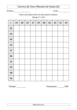 Carrera de Cinco Minutos de Suma (Rango de los Sumandos 11 a 20)
