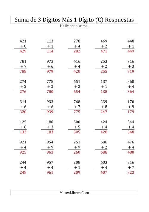 La hoja de ejercicios de Suma de Tres Dígitos más Un Dígito (C) Página 2