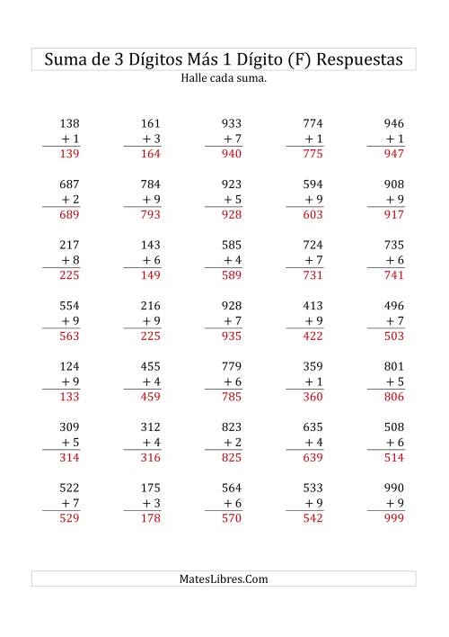 La hoja de ejercicios de Suma de Tres Dígitos más Un Dígito (F) Página 2