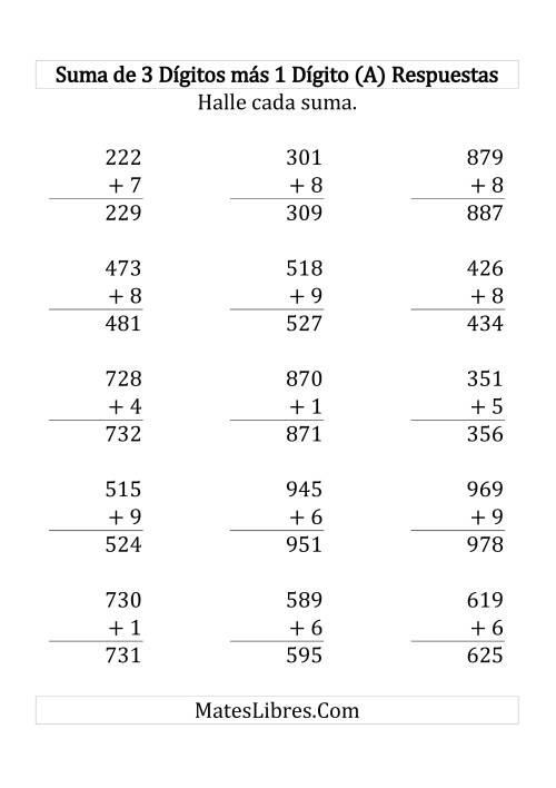 La hoja de ejercicios de Suma de Tres Dígitos más Un Dígito (Grande) Página 2