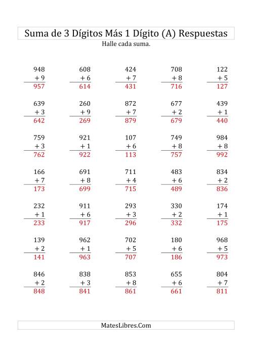 La hoja de ejercicios de Suma de Tres Dígitos más Un Dígito (Todas) Página 2