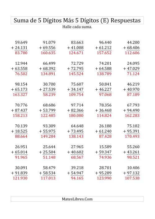 La hoja de ejercicios de Suma de Cinco Dígitos más Cinco Dígitos (E) Página 2
