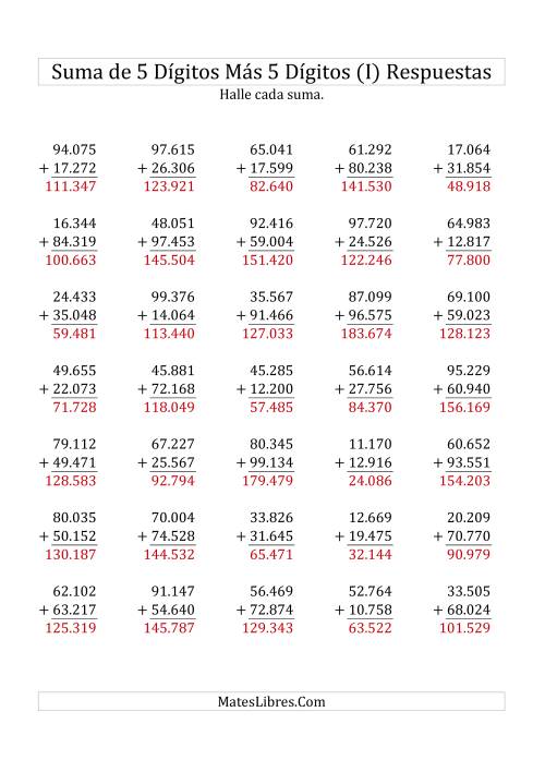 La hoja de ejercicios de Suma de Cinco Dígitos más Cinco Dígitos (I) Página 2