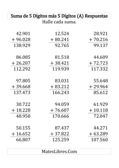 La hoja de ejercicios de Suma de Cinco Dígitos más Cinco Dígitos (Grande) Página 2