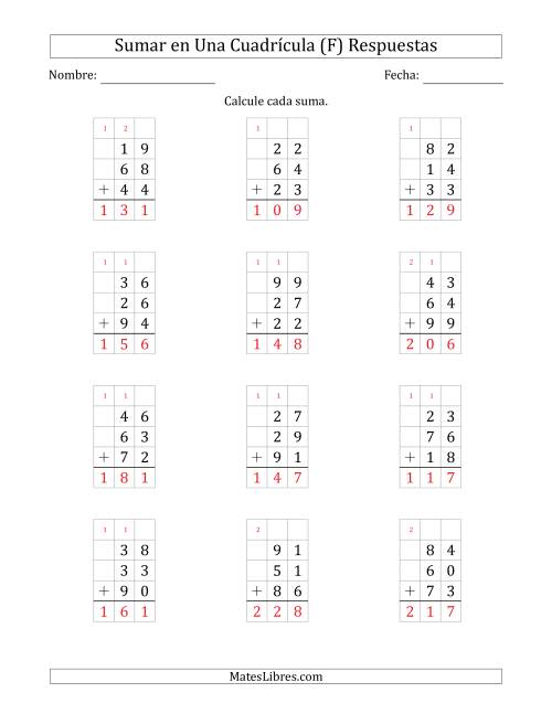 La hoja de ejercicios de Sumar Tres Números de Dos Dígitos en Una Cuadrícula (F) Página 2