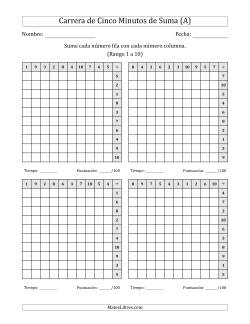 Carrera de Cinco Minutos de Suma (Rango de los Sumandos 1 a 10) (4 Tablas) (Para Zurdos)