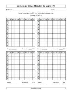 Carrera de Cinco Minutos de Suma (Rango de los Sumandos 11 a 20) (4 Tablas)