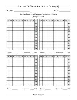 Carrera de Cinco Minutos de Suma (Rango de los Sumandos 21 a 50) (4 Tablas) (Para Zurdos)