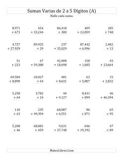 Sumas Varias de Dos a Cinco Dígitos