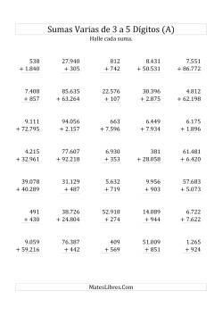Sumas Varias de Tres a Cinco Dígitos