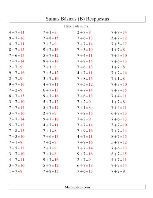 La hoja de ejercicios de Sumas Simples Más 7 (B) Página 2