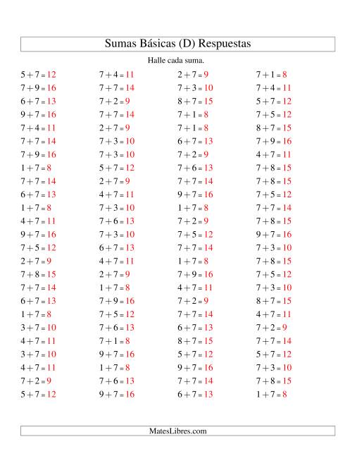 La hoja de ejercicios de Sumas Simples Más 7 (D) Página 2