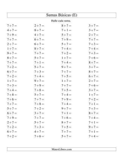 La hoja de ejercicios de Sumas Simples Más 7 (E)