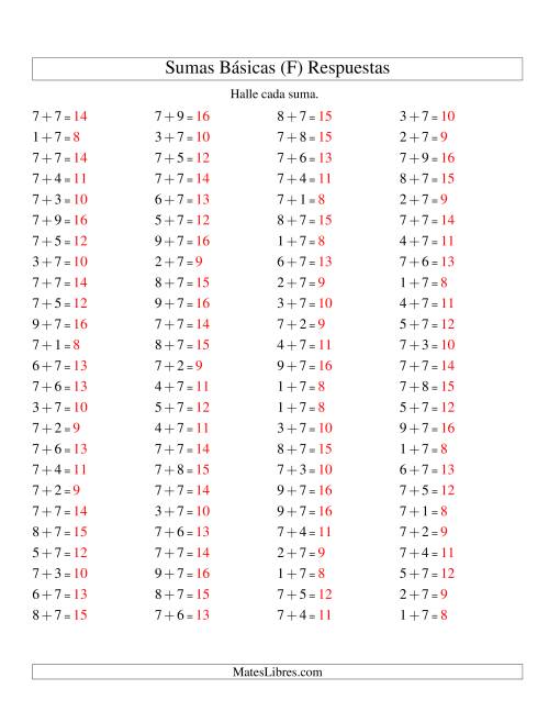 La hoja de ejercicios de Sumas Simples Más 7 (F) Página 2
