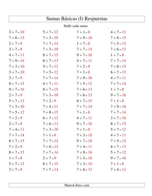 La hoja de ejercicios de Sumas Simples Más 7 (I) Página 2