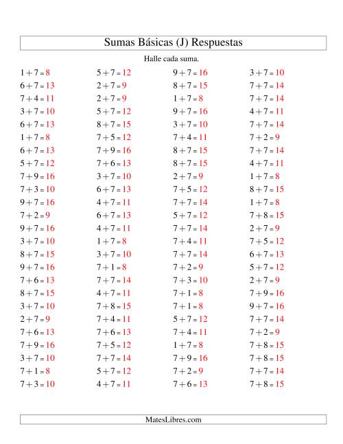 La hoja de ejercicios de Sumas Simples Más 7 (J) Página 2