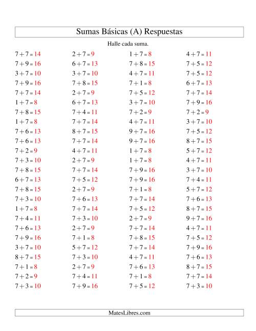 La hoja de ejercicios de Sumas Simples Más 7 (Todas) Página 2