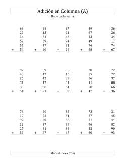 Suma en Columna, Seis Números de Dos Dígitos