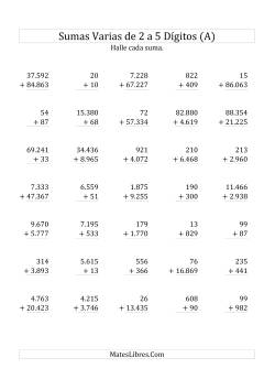 Sumas Varias de Dos a Cinco Dígitos