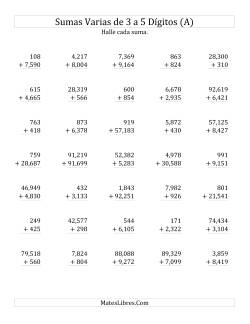 Sumas Varias de Tres a Cinco Dígitos