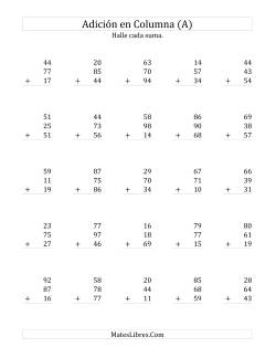 Suma en Columna, Tres Números de Dos Dígitos