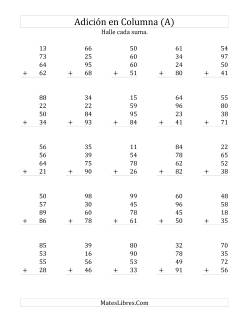 Suma en Columna, Cuatro Números de Dos Dígitos