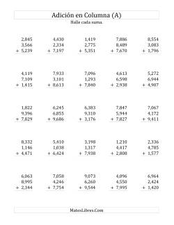 Suma en Columna, Tres Números de Cuatro Dígitos