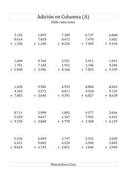 Suma en Columna, Tres Números de Cuatro Dígitos