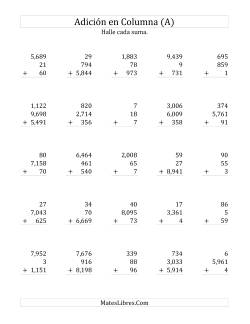 Suma en Columna, Tres Números de Varios Dígitos