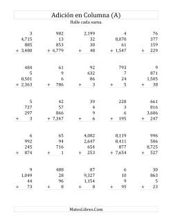 Suma en Columna, Cuatro Números de Varios Dígitos