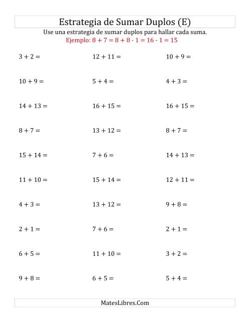 La hoja de ejercicios de Sumar Duplos Menos Uno (Medio) (E)