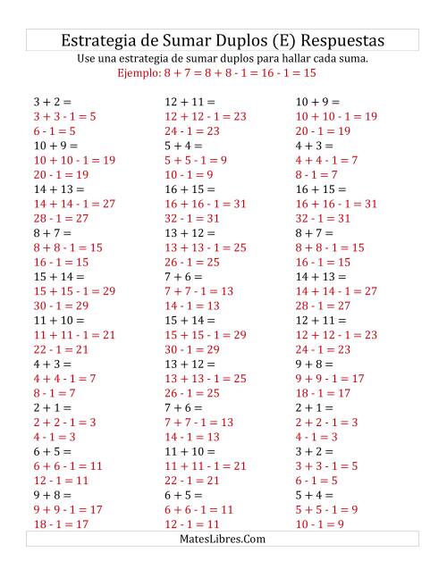 La hoja de ejercicios de Sumar Duplos Menos Uno (Medio) (E) Página 2