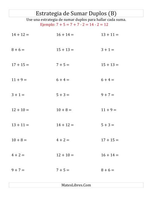 La hoja de ejercicios de Sumar Duplos Menos Dos (Medio) (B)