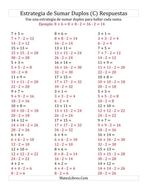 La hoja de ejercicios de Sumar Duplos Menos Dos (Medio) (C) Página 2