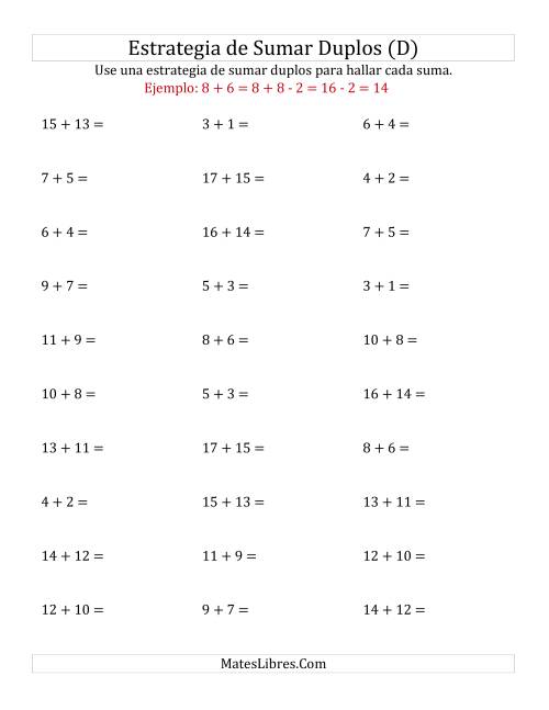 La hoja de ejercicios de Sumar Duplos Menos Dos (Medio) (D)