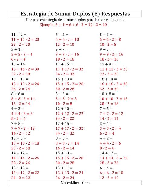 La hoja de ejercicios de Sumar Duplos Menos Dos (Medio) (E) Página 2