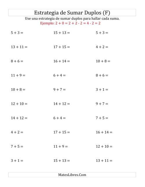 La hoja de ejercicios de Sumar Duplos Menos Dos (Medio) (F)