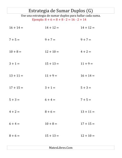 La hoja de ejercicios de Sumar Duplos Menos Dos (Medio) (G)