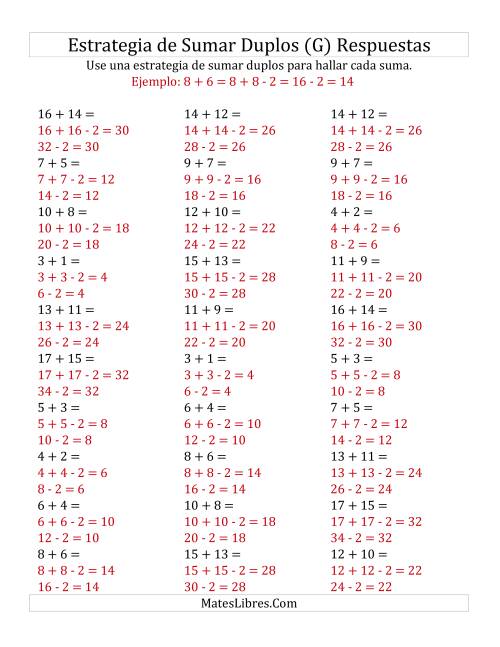 La hoja de ejercicios de Sumar Duplos Menos Dos (Medio) (G) Página 2