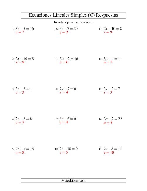 La hoja de ejercicios de Resolver Ecuaciones Lineales de la Forma ax - b = c sin Valores Negativos (C) Página 2