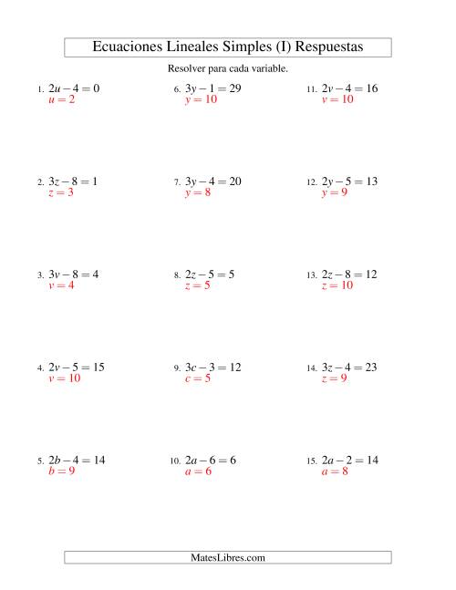 La hoja de ejercicios de Resolver Ecuaciones Lineales de la Forma ax - b = c sin Valores Negativos (I) Página 2