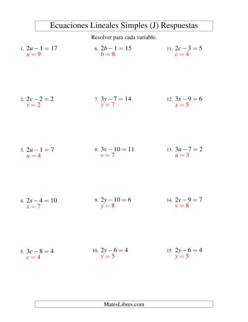 La hoja de ejercicios de Resolver Ecuaciones Lineales de la Forma ax - b = c sin Valores Negativos (J) Página 2