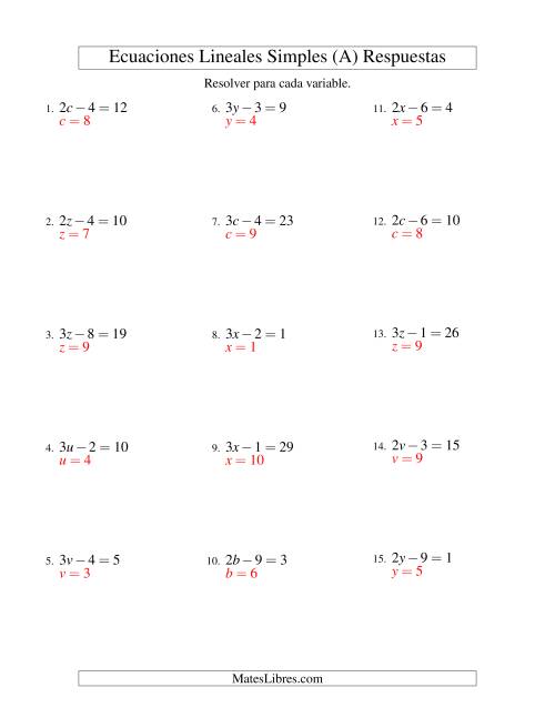 La hoja de ejercicios de Resolver Ecuaciones Lineales de la Forma ax - b = c sin Valores Negativos (Todas) Página 2