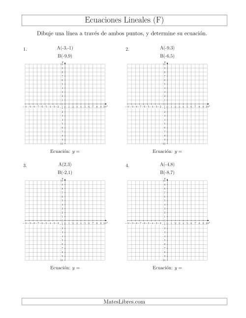 La hoja de ejercicios de Escribir una ecuación lineal dibujando a partir de dos puntos (F)