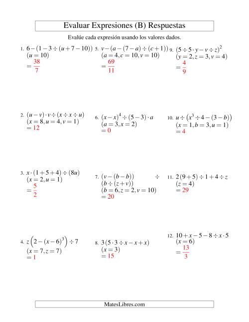 Evaluar Expresiones Algebraicas Tres Variables Cinco Pasos B