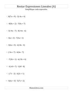 Restar y Simplificar Expresiones Lineales que Siempre Incluyen Multiplicadores