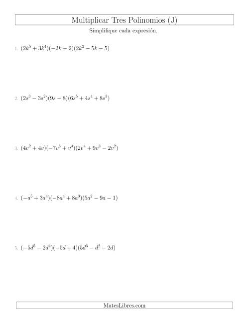 La hoja de ejercicios de Multiplicar Dos Binomios por un Trinomio (J)