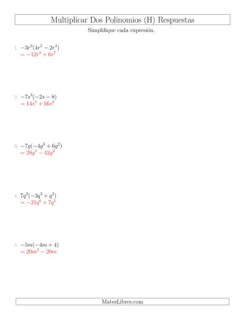 La hoja de ejercicios de Multiplicar un Monomio por un Binomio (H) Página 2