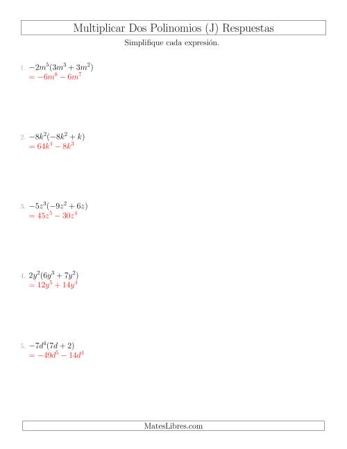 La hoja de ejercicios de Multiplicar un Monomio por un Binomio (J) Página 2