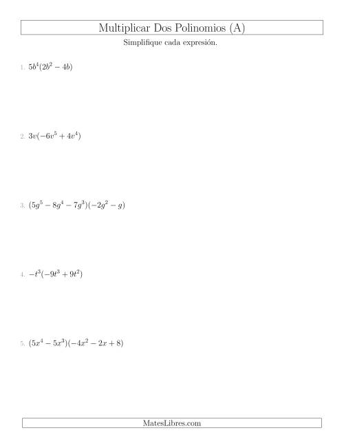 La hoja de ejercicios de Multiplicar Dos Polinomios (A)